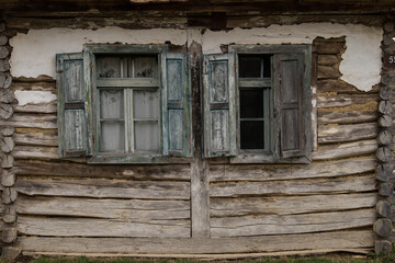 Fototapeta na wymiar Croatia, October 20,2022 : Rustic style aged window at rural home wall. 