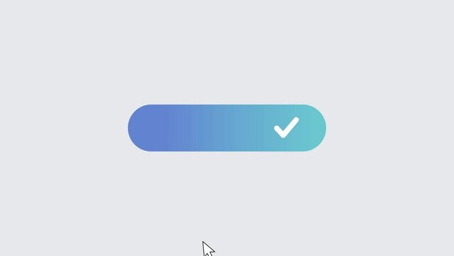 Blue button tag pressed on computer screen by cursor pointer mouse