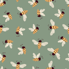 Fashionable seamless pattern in the form of bees. Hand-drawn bee illustration design for home textiles, decor.