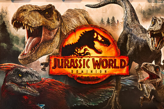 Osaka,Japan - Oct 21,2022 :Jurassic World Dominion Information sign in Jurassic Park Section at Universal Studios Japan