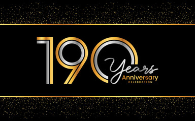 190th Anniversary Logotype. Golden Anniversary logo design in golden color for celebration event, invitation, greeting card, flyer, banner, poster, double line logo, vector illustration