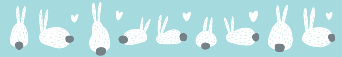 Vector horizontal pattern with rabbits drawn by hand in the style of a doodle