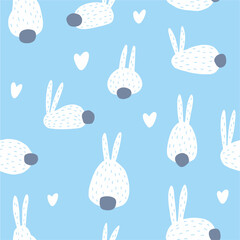 Materiał do szycia Vector pattern with Easter bunnies hand-drawn in doodle style