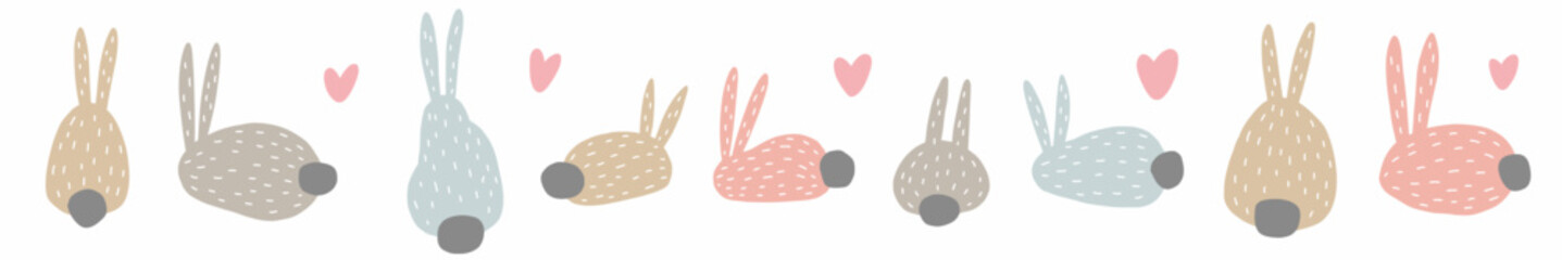 Vector horizontal pattern with rabbits drawn by hand in the style of a doodle