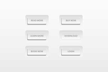 Set of UI buttons. white soft UI button with shadow 