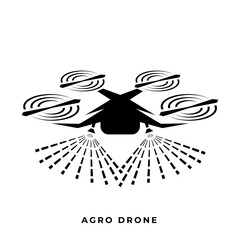 Vector agro drone with spray drops logo design. Agrotechnological Quadcopter with air treatment of the field with herbicides or fertilizer.
