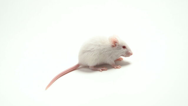 A white laboratory mouse (albino) as used in scientific experiments.