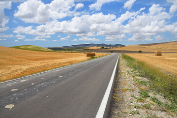 Perspective view of highway  in open landscape  in Andalusia, Spain.   
