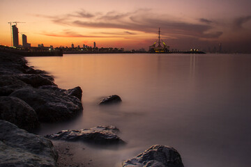 Marina Waves Seaside with rock formation and long exposure Salmiya Kuwait Sunset Sunrise 