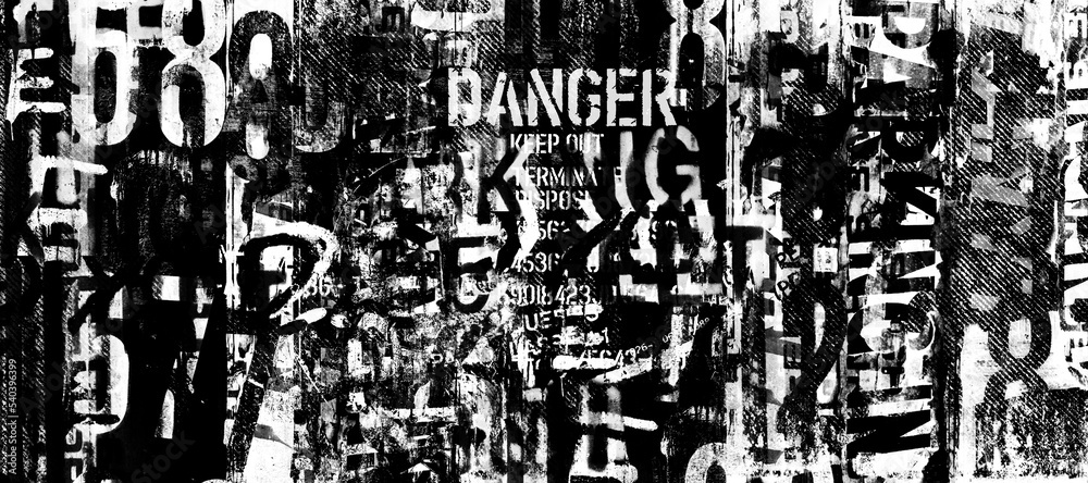 Wall mural abstract grunge futuristic lettering background. drawing on old grungy surface