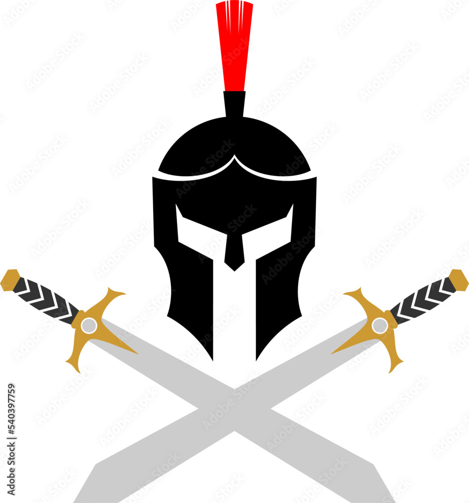 Sticker Spartan head with two sword