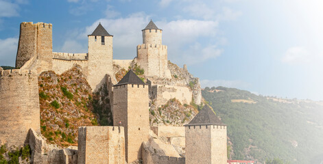 Ancient castle fortress on the river Golubac, Serbia. Selective focus