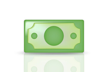 Paper green dollar bill. Realistic 3d design In plastic cartoon style. minimal style. Icon isolated on white background. Vector illustration