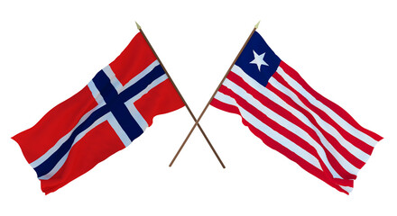 Background, 3D render for designers, illustrators. National Independence Day. Flags Iran and Liberia