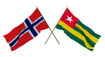 Background, 3D render for designers, illustrators. National Independence Day. Flags Iran and Togo