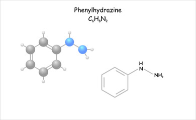 Stylized molecule model/structural formula of phenylhydrazine.