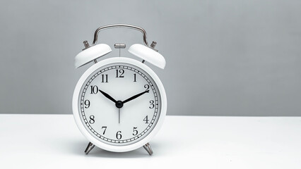 alarm clock on white table, front view