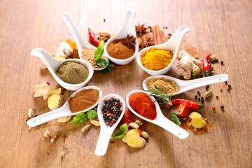 colorful herbs and spices for cooking