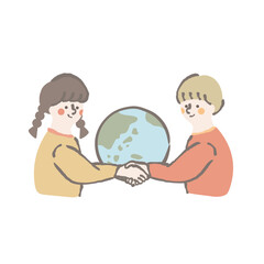 地球と握手をする女性イラスト
