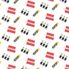 Firecrackers and petards to celebration new year and birthday background seamless pattern