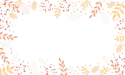 Autumn light background of leaves, branches and berries. For your design.