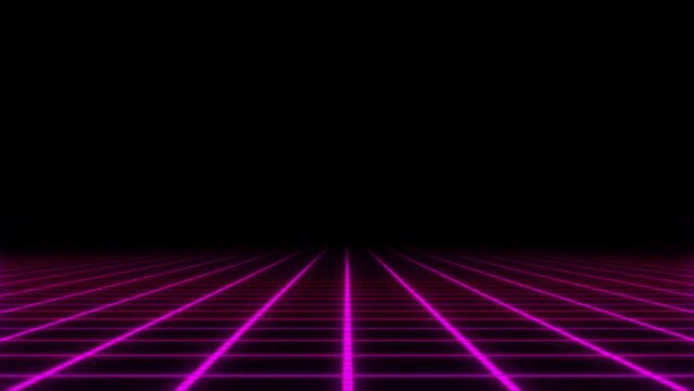 Set of infinity perspective laser pink, blue and orange grids with fog. Retrowave, synthwave looped animation of colorful perspective laser grid. Neon. 80s aesthetics, retro futurism. Seamless loop.