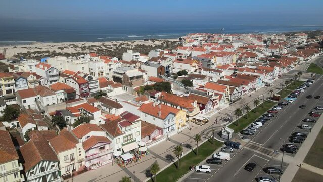 The aerial view of Costa Nova in Portugal