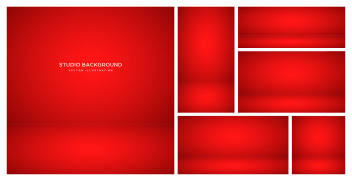 Empty Red Studio Abstract Backgrounds With Spotlight Effect. Product Showcase Backdrop. Stage Lighting. Vector Illustration