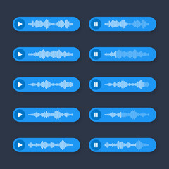 Voice, audio message, speech bubble. SMS text frame. Social media chat or messaging app conversation. Voice assistant, recorder. Sound wave pattern. Dark mode. Vector illustration
