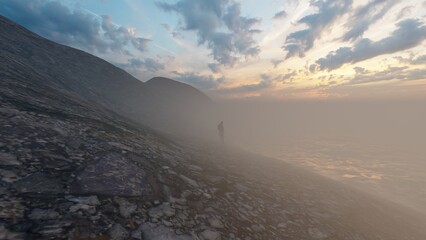 alone in darkness of thick fog liminal space
