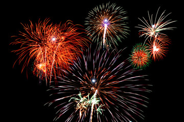 Abstract Freworks fireworks in the night sky stock Image In Black Background