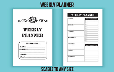 Weekly planner low content kdp interior design template