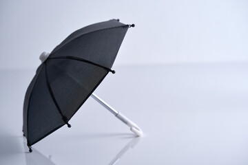 small black umbrella on white background with reflection