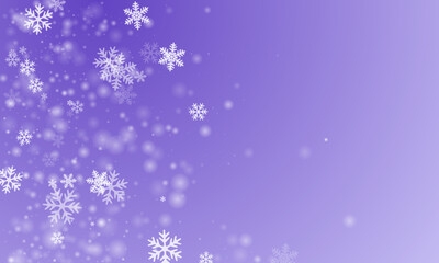 Subtle falling snowflakes background. Wintertime dust crystallic granules. Snowfall weather white purple composition. Many snowflakes january vector. Snow hurricane scenery.