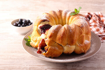 Blueberry jam bubble ring cake, monkey bread