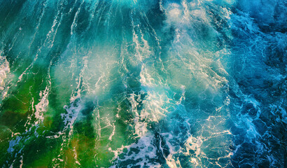 Beautiful background image with natural flowing transparent sea turquoise water of surf, with white...