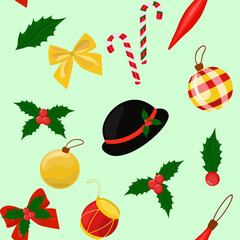  Seamless pattern of Christmas elements in a simple style.