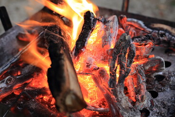 秋のキャンプ場でする焚き火台を使った焚き火