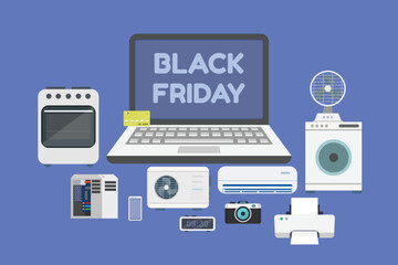 Electronics market black friday big sale promotion 2d vector illustration concept for banner, website, illustration, landing page, flyer, etc.
