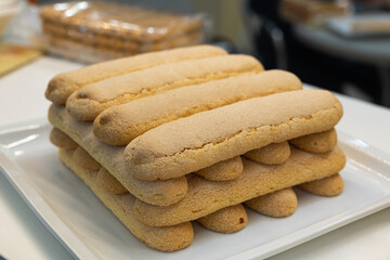 Savoy Cookie arranged One on Top of the Other before being Stuffed for the Preparation of Tiramisu Cake