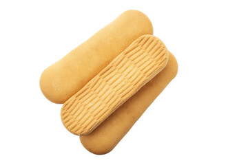 Crackers. Delicious baby wheat cookies on an isolated white background. Fresh confectionery biscuit.