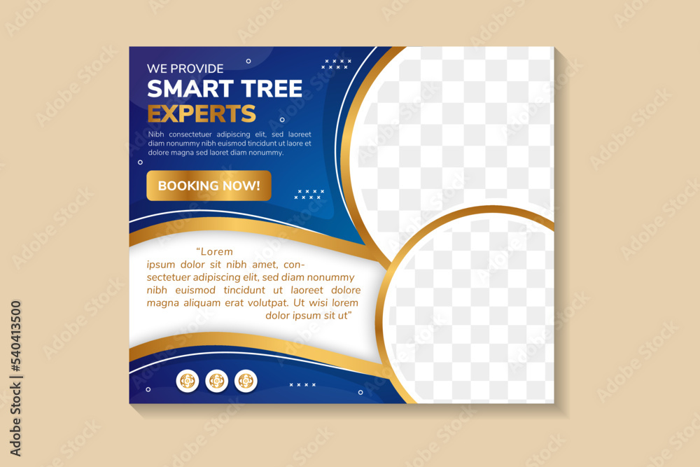 Wall mural smart tree experts banner design template with natural shape and gradient blue background. horizonta