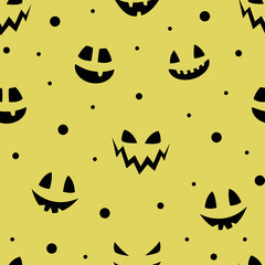 Fototapeta premium Halloween pattern with funny pumpkin face. Wallpaper. Vector
