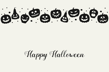 Design of Halloween greeting card with funny pumpkin lanterns. Vector