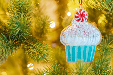 a cupcake on a Christmas tree, Christmas decoration