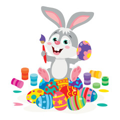 Cartoon Rabbit With Easter Eggs