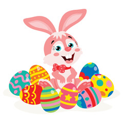 Cartoon Rabbit With Easter Eggs