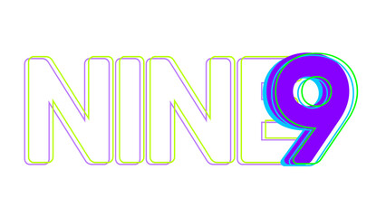 Numbers Nine or 9 in Neon Light Raw Effect, Retro Art and Kids learning material.