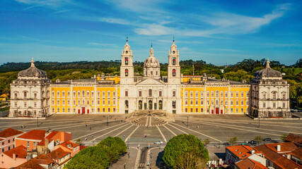 Aerial view of the Palace of Mafra. Unesco world heritage in Portugal. Aerial top view of the Royal...