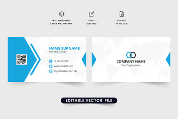 Creative visiting card stationery design for business companies. Modern business card decoration with blue color shapes. Corporate brand promotion and personal visiting card template vector.